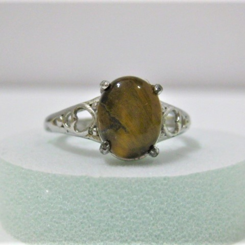 Tiger eye solitaire silver ring